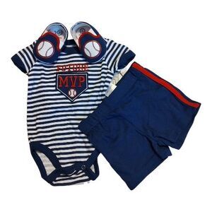 Swiggles Newborn Infant 0/3 Months 3pc Boy's Baseball Outfit Set "Future MVP"